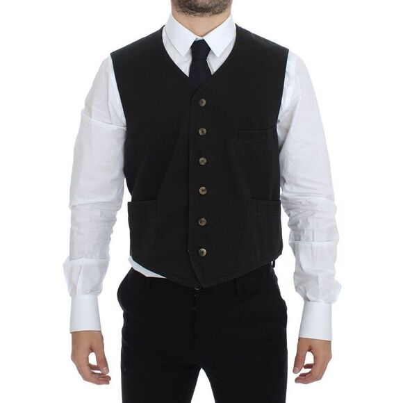 Dolce & Gabbana Black Cotton Blend Dress Vest Men's Gilet